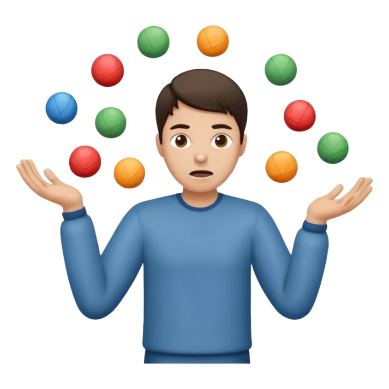 an emoji that depicts a product manager juggling work with panic sticker