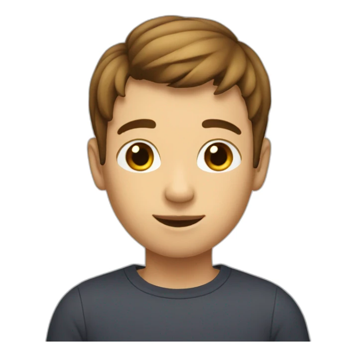 boy with short brown curtain hair cut and a square head sticker