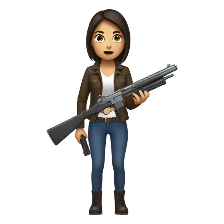 Brunette girl holding gun sticker
