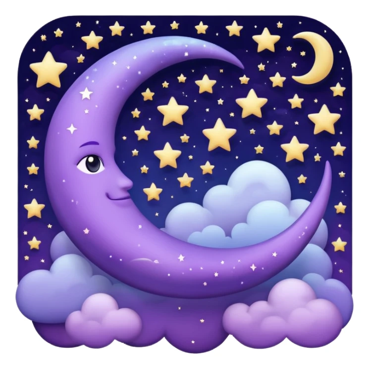 Purple Crescent Moon With Clouds And Stars sticker