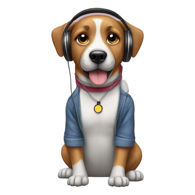 Dog wearing clothes and headphones  sticker