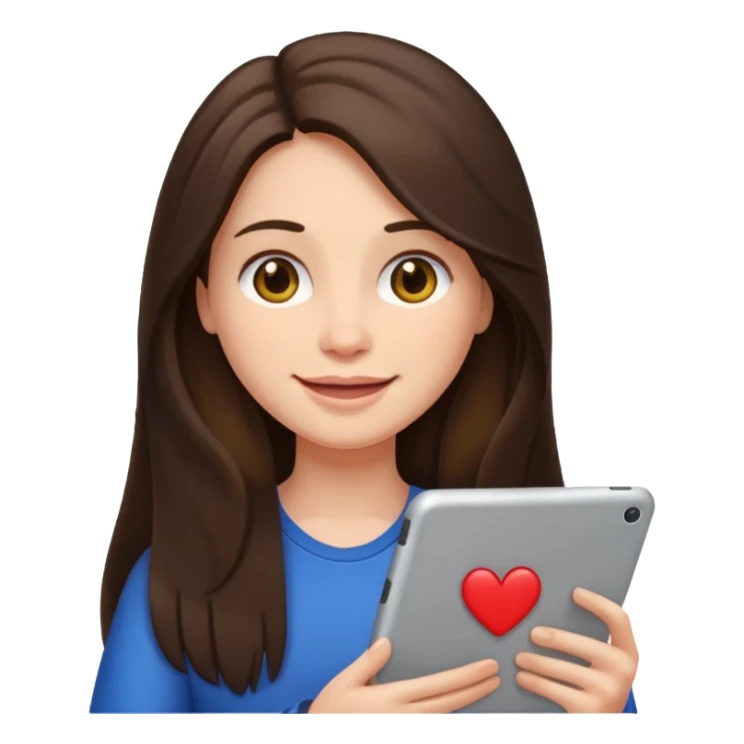bored brunette  with long hair holding iPad emoji sticker