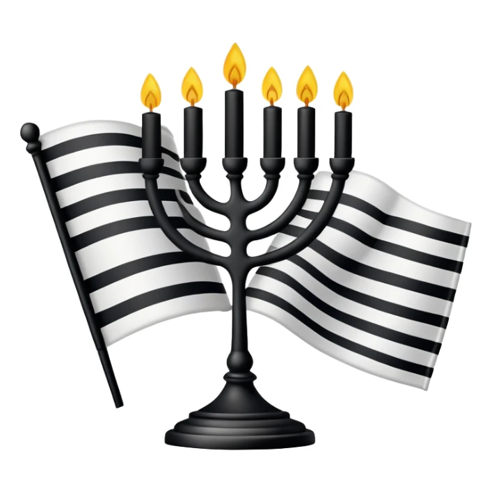 Yiddish flag emoji: a white flag with 2 black lines (one at the top, one at the bottom) and a black menorah in the middle sticker