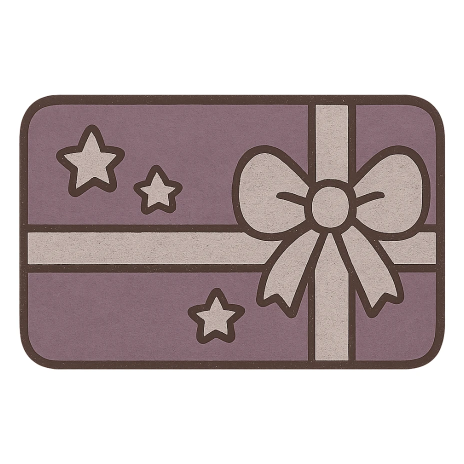 A gift card with a purple and silver design, featuring stars, flat design. sticker