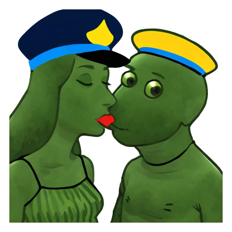 Brown haired girl kissing  a blonde Afro guy sticker