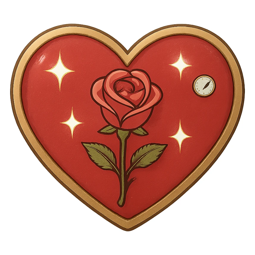 Make the single heart red, pastel red enamel, sparkling gems, gold outline, soft glowing effect, tiny size, with no background, general style. sticker