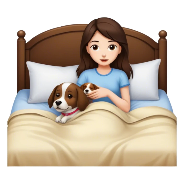 girl brunette with dog in the bed sticker
