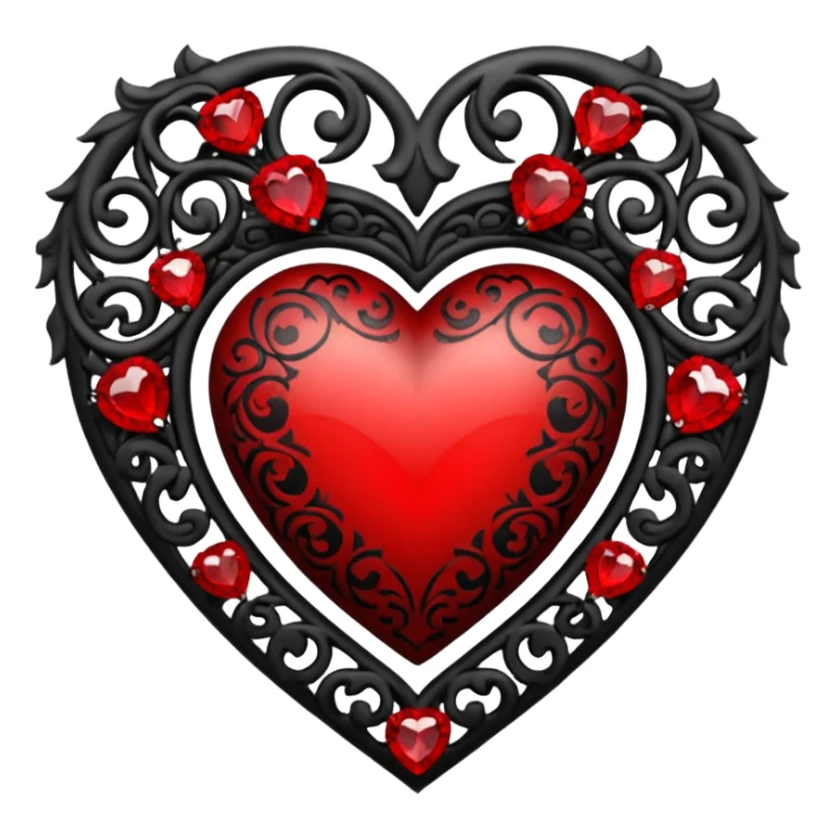goth heart with red gems and black filigree sticker
