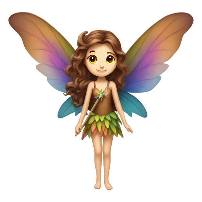 Beautiful long brown hair Pixie fairy with colorful wings and wand  sticker