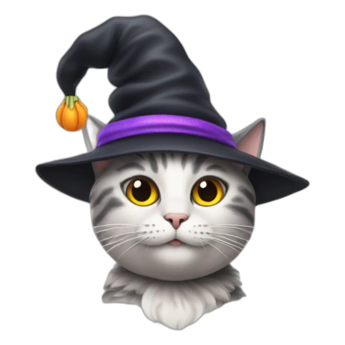 cat wearing a witches hat with abby from sesame street's wand sticker