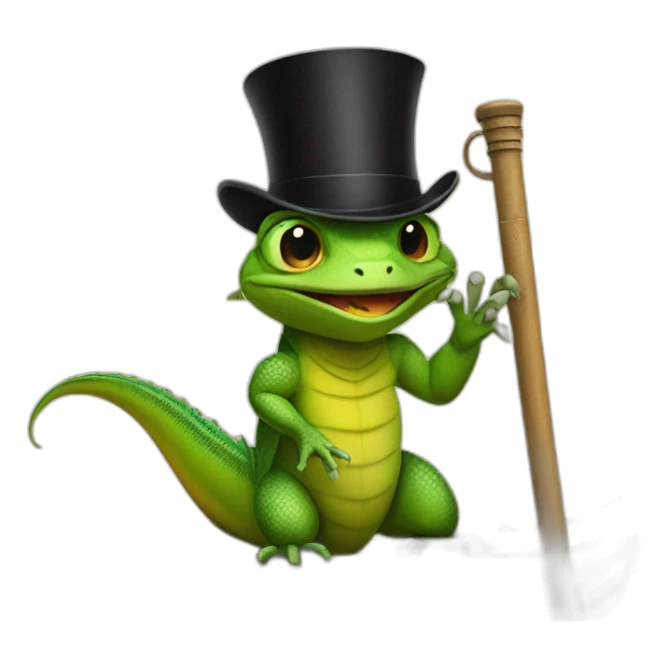 lizard with a cane and a black top hat on a barge sticker