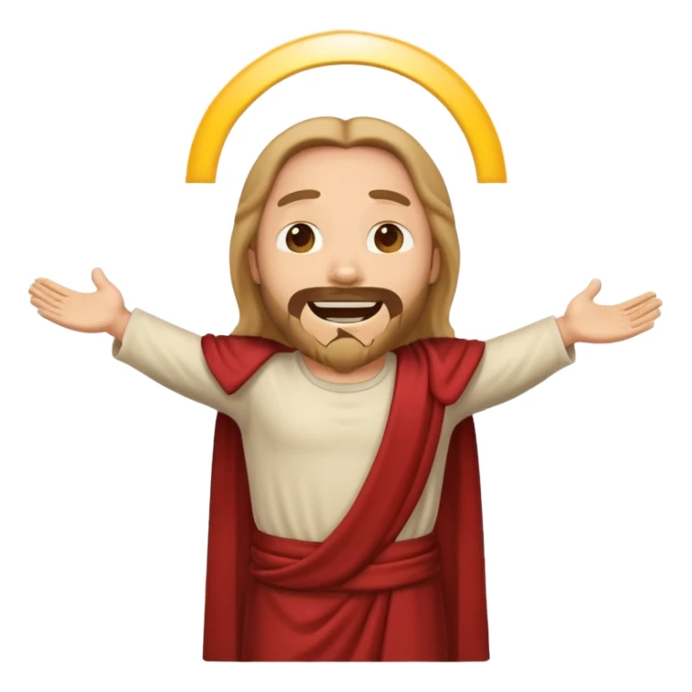 my workmate accidentally misspelled "Jesus christ" as "Jesbus christ", make an emoji of jesus with his HANDS ON HIS HIPS, making a face as if he's laughing at how silly someone is sticker