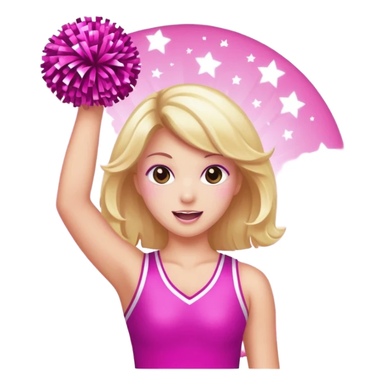 football cheerleader, holding a cheering pom, pink and twinkle sticker