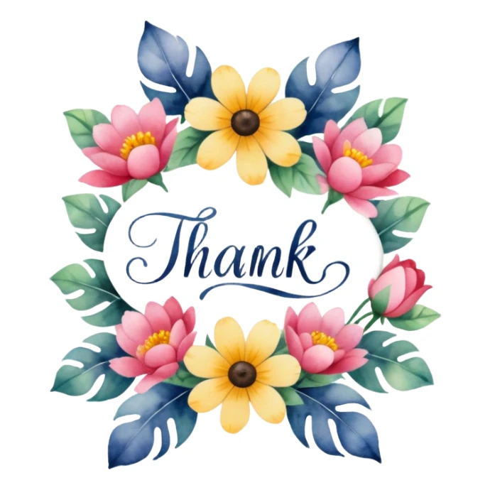 Thank you words with flowers sticker