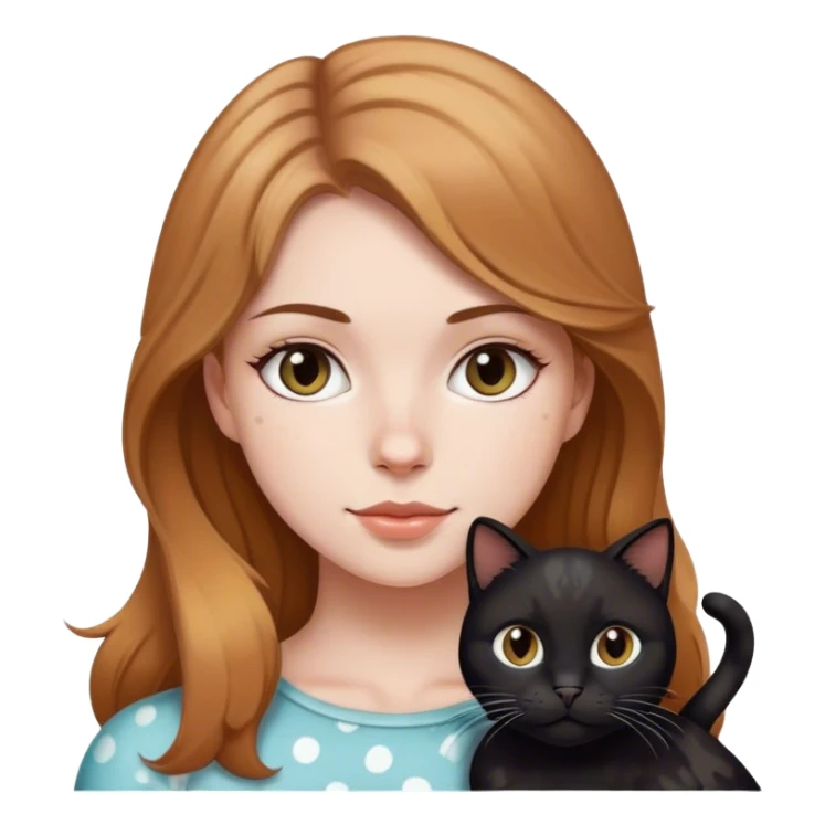 White girl with light brown hair holding a black cat with white spots  sticker