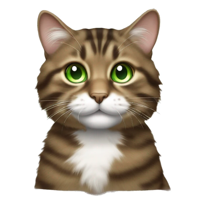 Cheeky fluffy brown tabby cat with white nose and soft green eyes  sticker