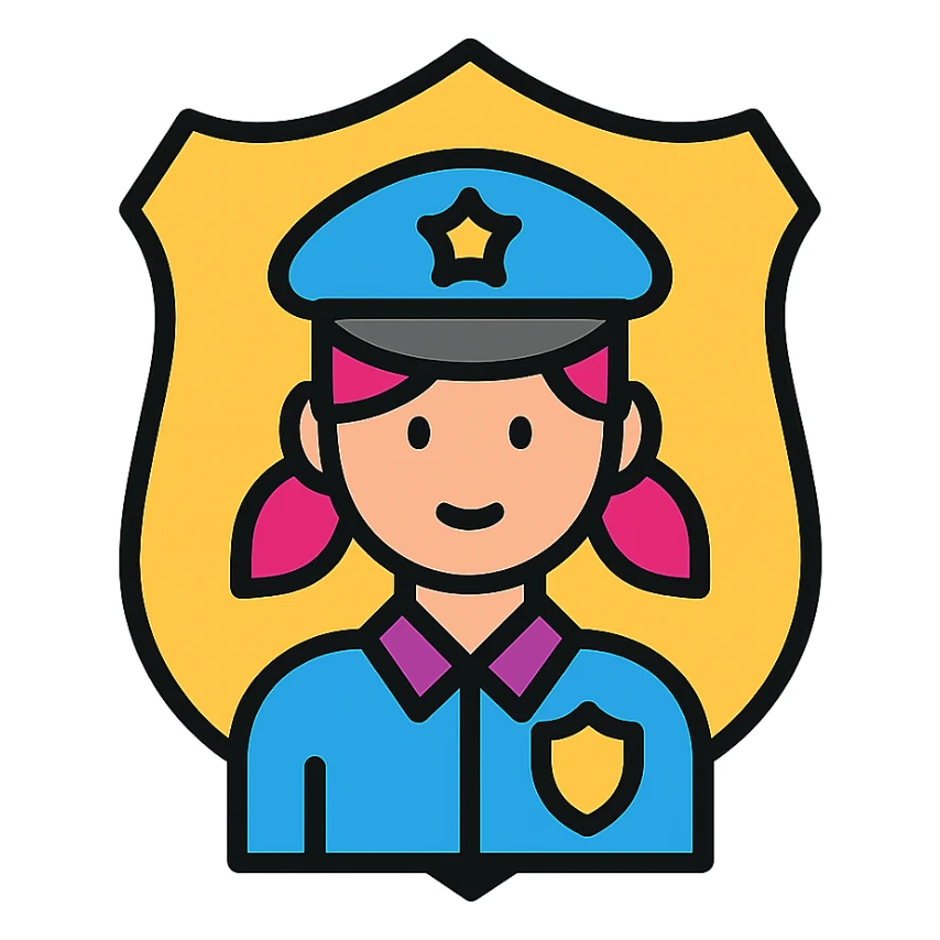 girly enforcer, badge or shield motif, icon style sticker