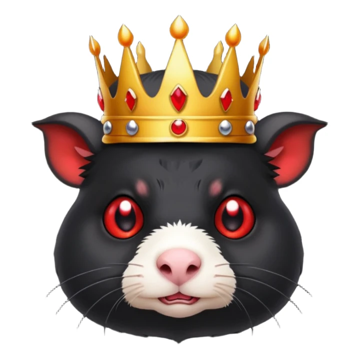 black guinea pig with red eyes, looking evil, wearing a demon crown, emoji style sticker