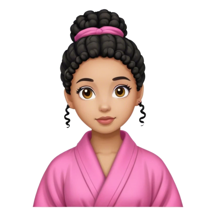 lightskin girl with black curly bun in pink robe sticker