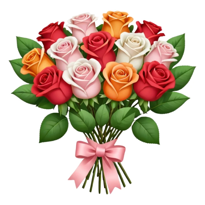 light pink Bouquet of red orange pink white roses in package sticker