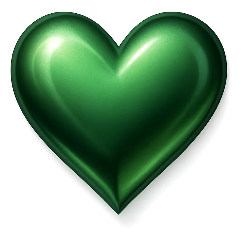 heart with a metallic green finish, digital illustration sticker