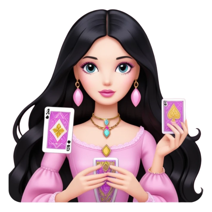 long black hair barbie with light pink tarot card sticker