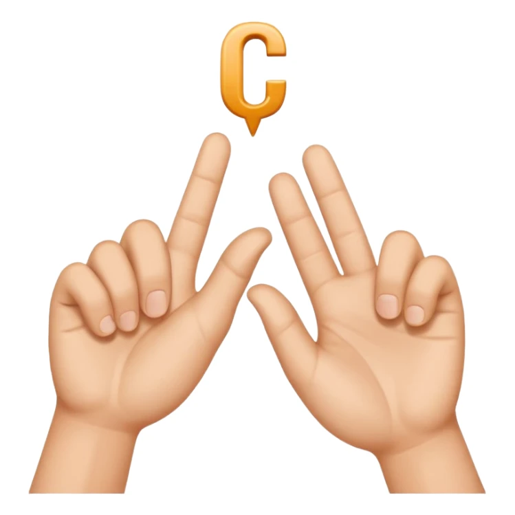 Two hands with one making a “c” and the other a “t”.. hands only use thumb and pointer fingers to create letters. The “t” goes inside the “c” and looks like it’s hanging off of it sticker