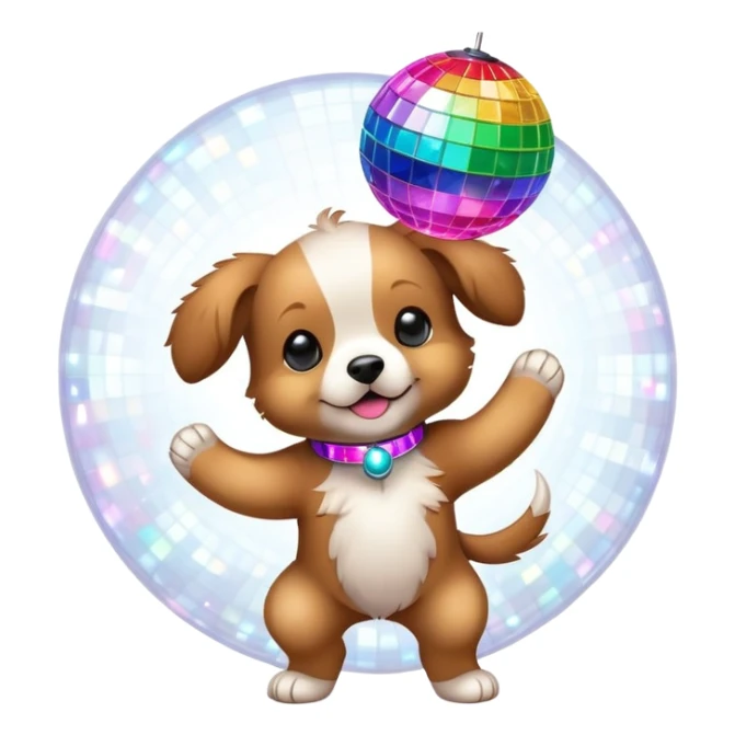 puppy dancing under a disco ball with colorful lights sticker