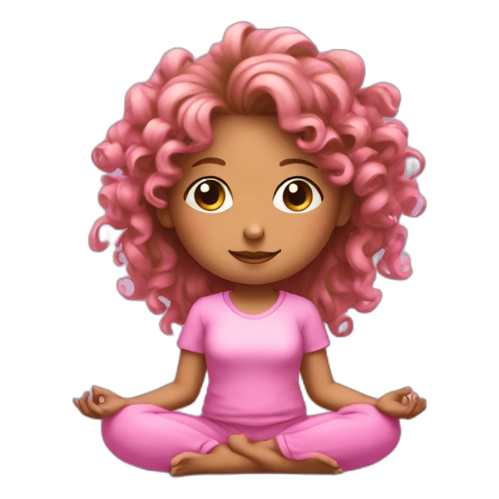 curly pony tail girl doing meditation wearing pink sticker