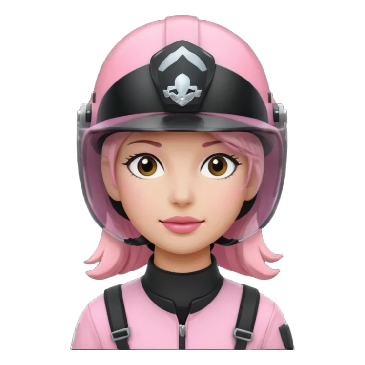 pink power ranger, woman emoji, with helmet on, black visor sticker