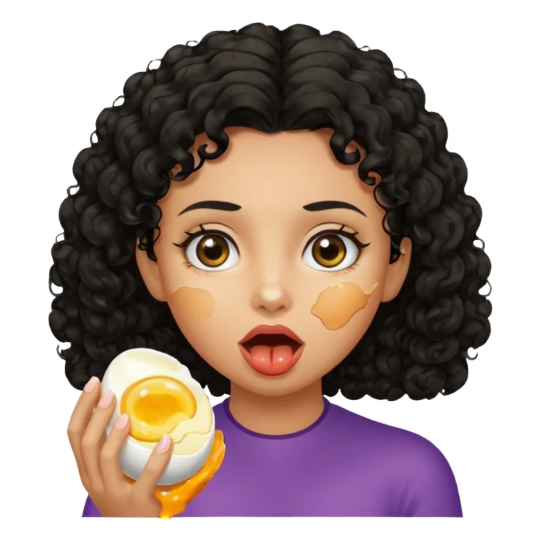 Girl with black curly hair eating boiling egg sticker