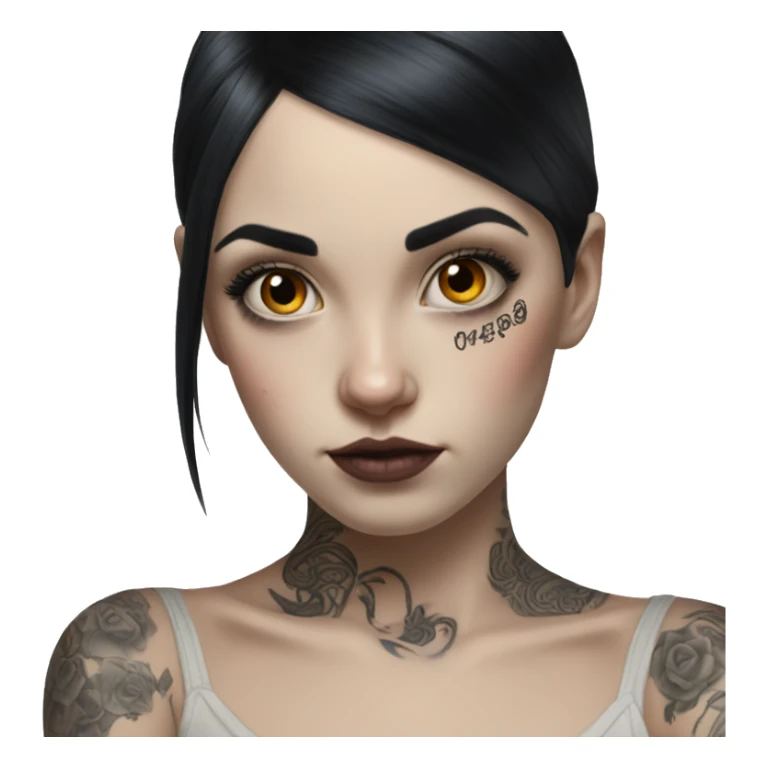 Hyperrealistic Pale girl with black hair arm tattoos sticker