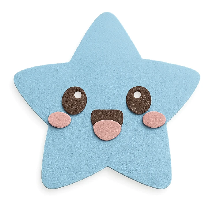 cute chibi blue star, excited face, no limbs, full body, soft pastel colors, paper craft style sticker