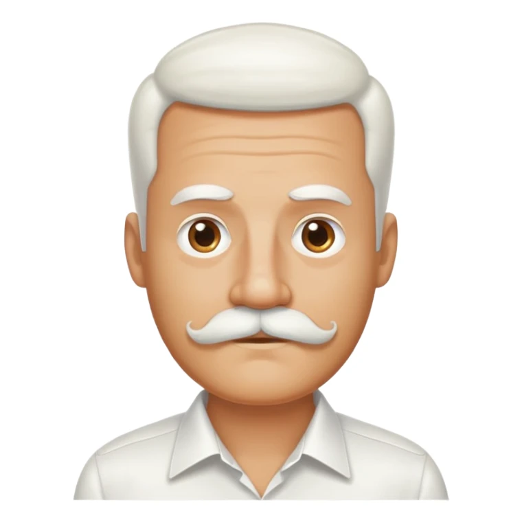 man with oval-shaped flat-top head, bushy white mustache, wearing a white shirt with three white buttons sticker