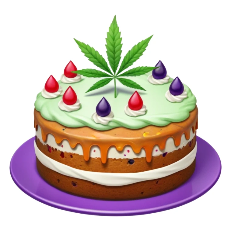colorful frosted fruit cake with cannabis leaf on a plate sticker