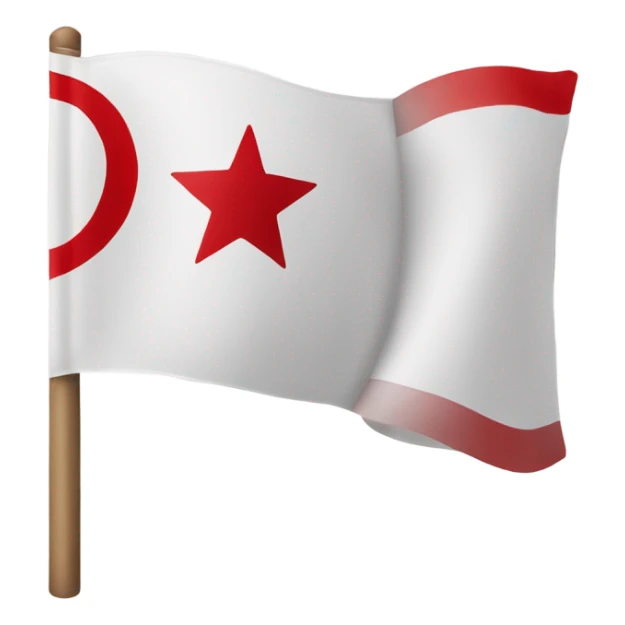 White flag with red  crescent and star in the centre with one red stripe above and below sticker