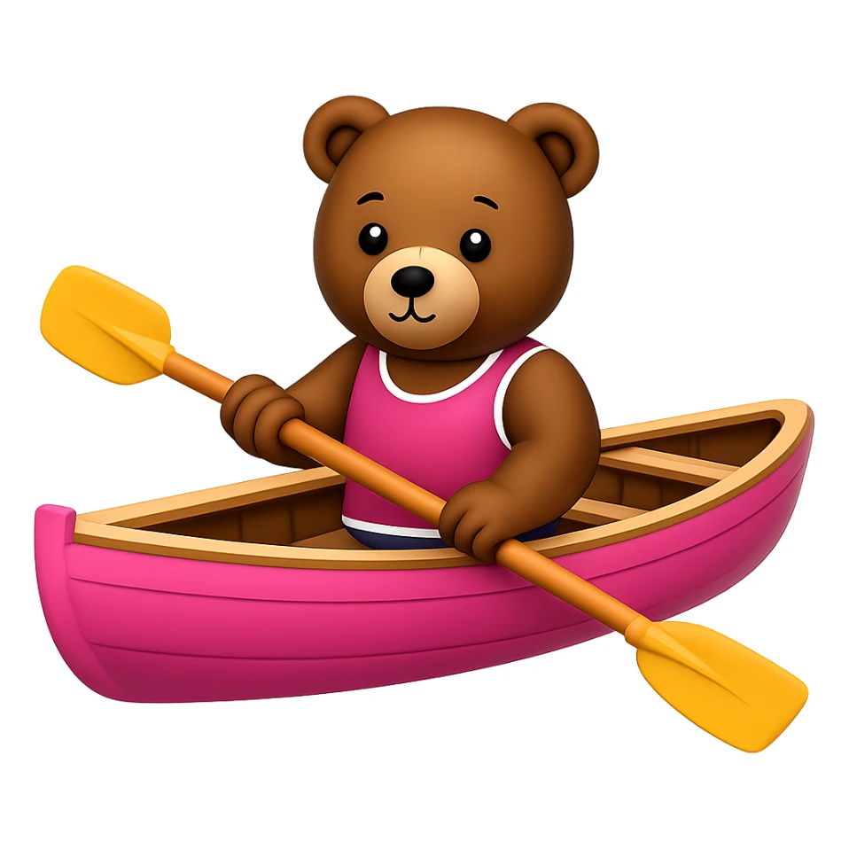 Make the image show only the pink rowing boat with the bear rowing, removing the background. Originally in apple style emojis. sticker