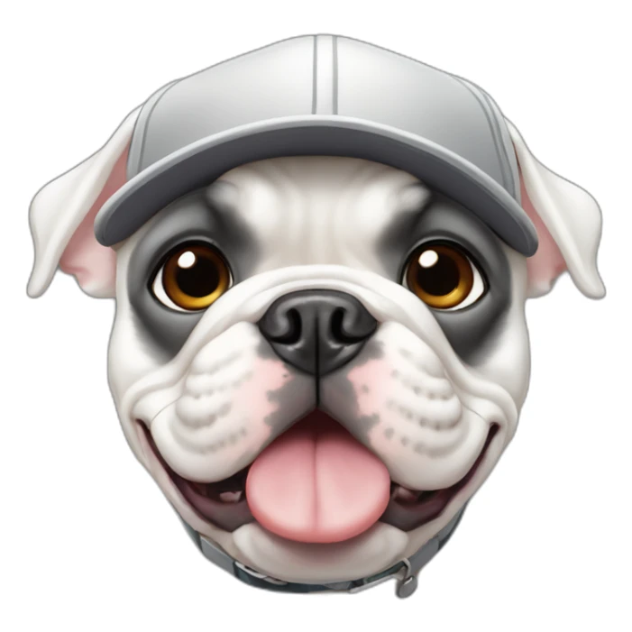 white FRENCH BULLDOG with with grey baseball hat sticker