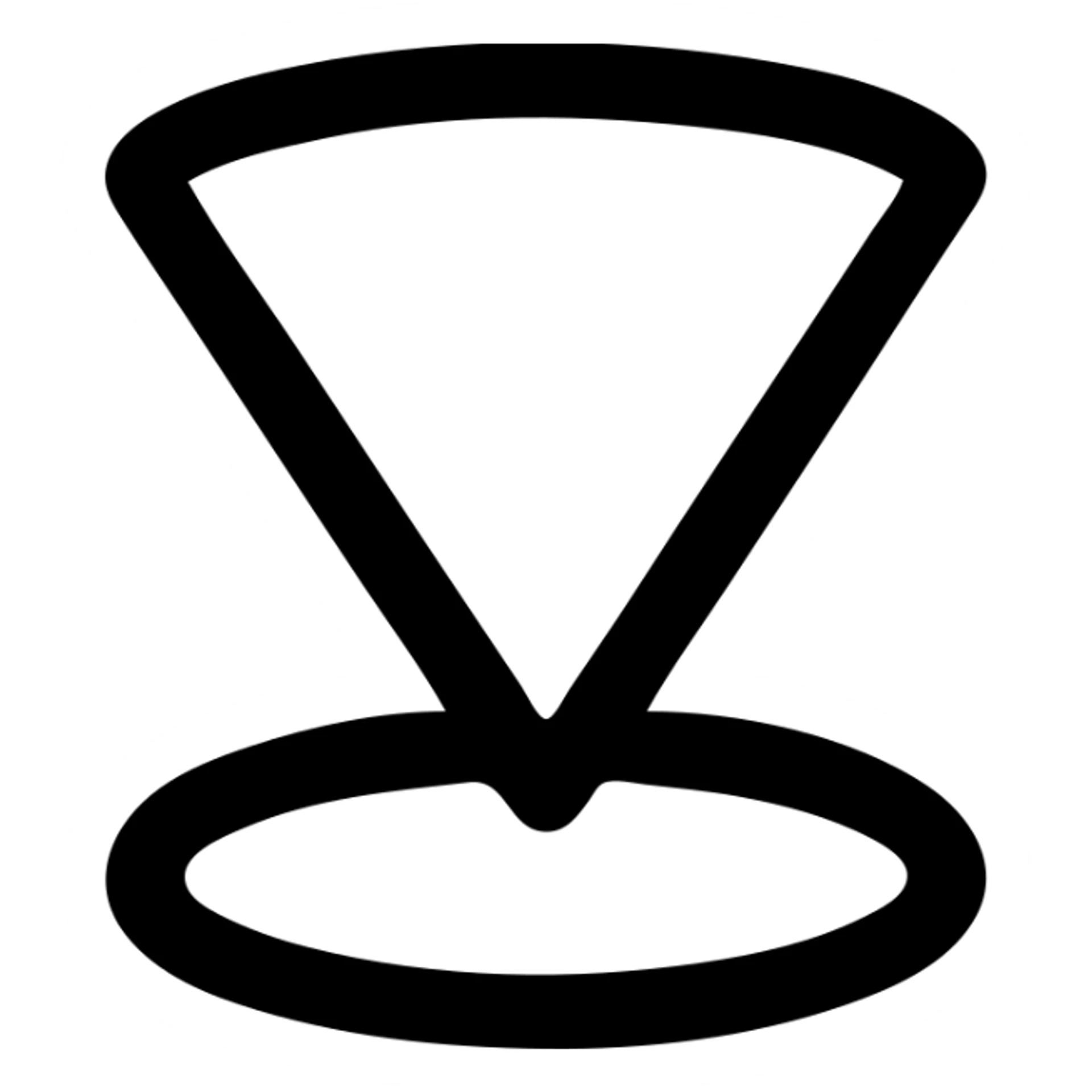 Minimalist vector logo of a light cone: two clean straight lines meet at a sharp apex, open ellipse base, no interior fill, 2-pt stroke weight, centered on a white square canvas, single deep-indigo color, flat icon style, ultra-crisp edges, no text, no shadow sticker