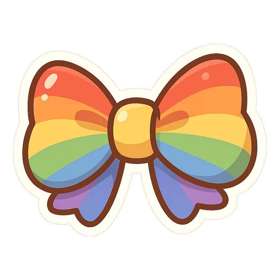chibi sticker-style rainbow bowtie, cute and exaggerated sticker