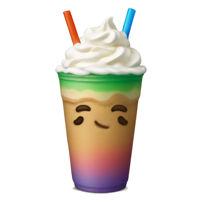 Rainbow Frappuccino drink with whipped cream and straw sticker
