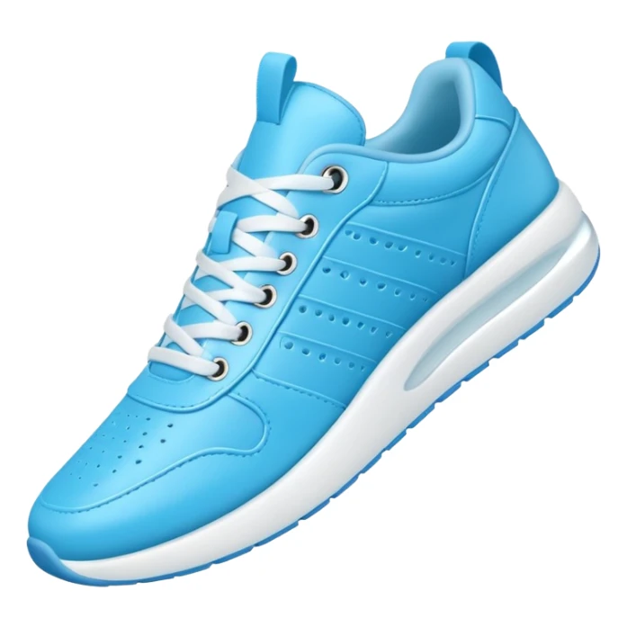 A 3D cartoon Sky Blue sneaker with soft texture, lace-up detail, and smooth reflections, isolated on plain background, Memoji-style. sticker