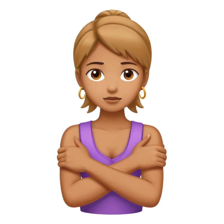 girl crossed harms holding neck sticker