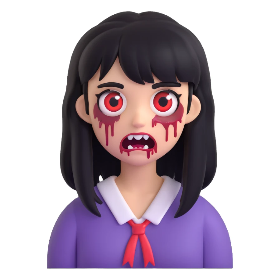 scary zombie girl emoji, medium black hair with bangs sticker