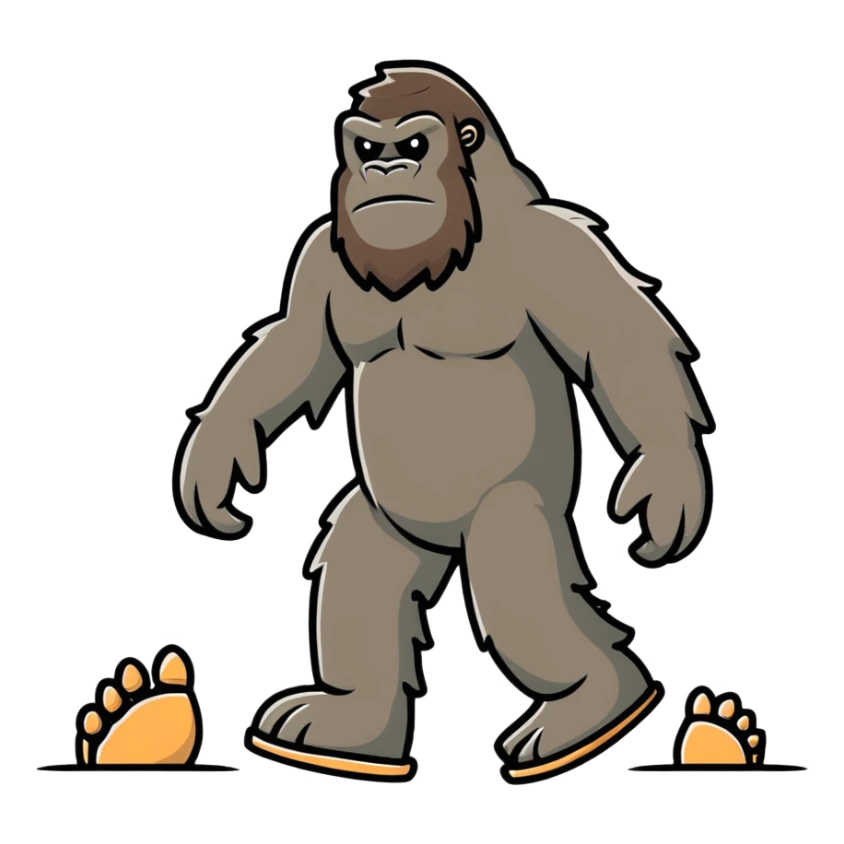 cute cartoon bigfoot with large footprints sticker