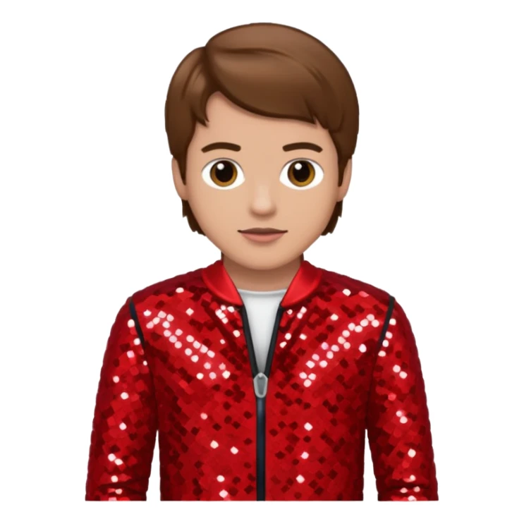 Michael Graham from Boyzone with brown hair, light skin, red sequin outfit sticker