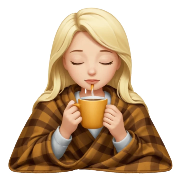 Blonde girl inside a blanket sipping coffee eyes closed sticker