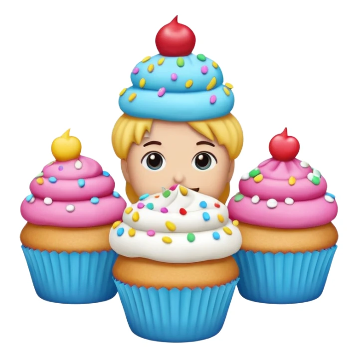 A 3D cartoon poster advertising cupcakes, with bright colors and clean typography, Memoji-style. sticker