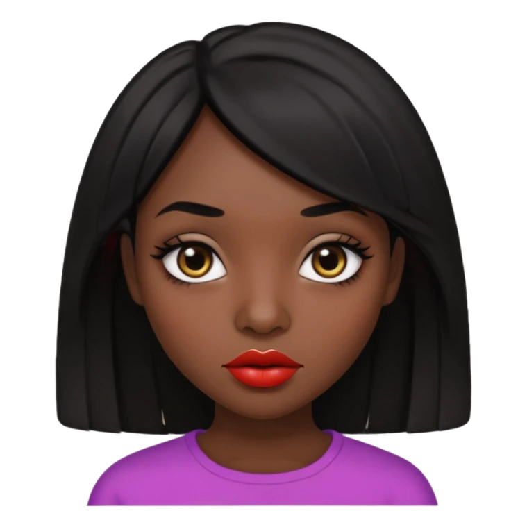 Dark skin gurl with black hair, big lips m, dark brown eye, octagon face shape and chinky eyes no red lipstick  sticker