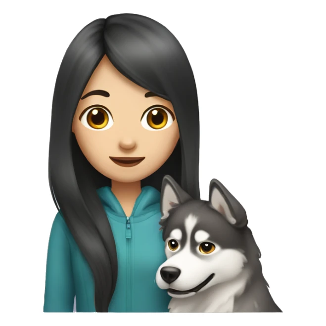 Long hair Asian Girl with husky dog sticker